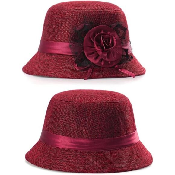 Vintage Felt Cloche Hat Winter Floral Fedora Bucket Hat Bowler Hats - Picture 4 of 6